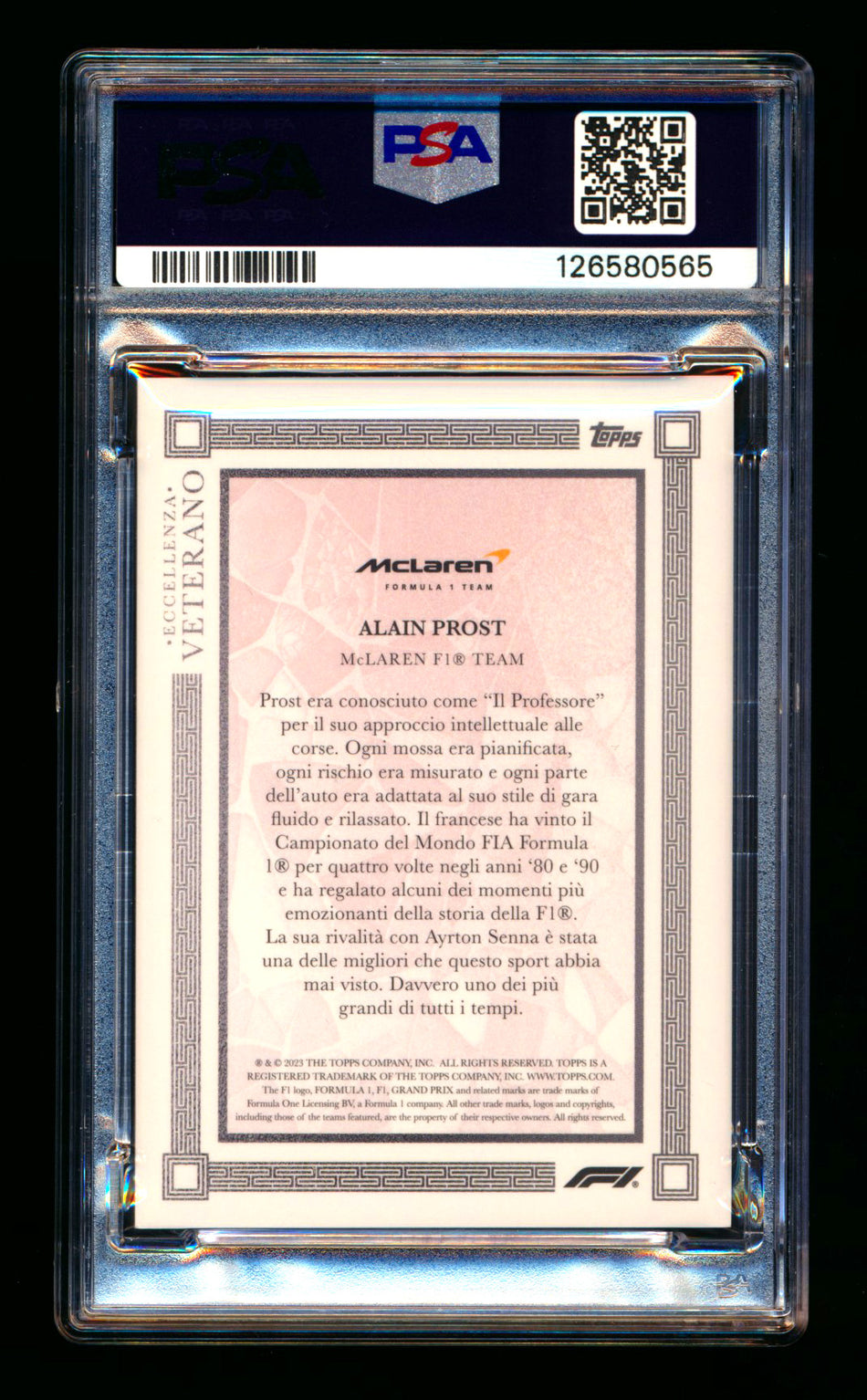2023 Topps Eccellenza F1 Veterano Alain Prost 1ST Year Red Parallel #10/10 PSA 10 (Last #!)