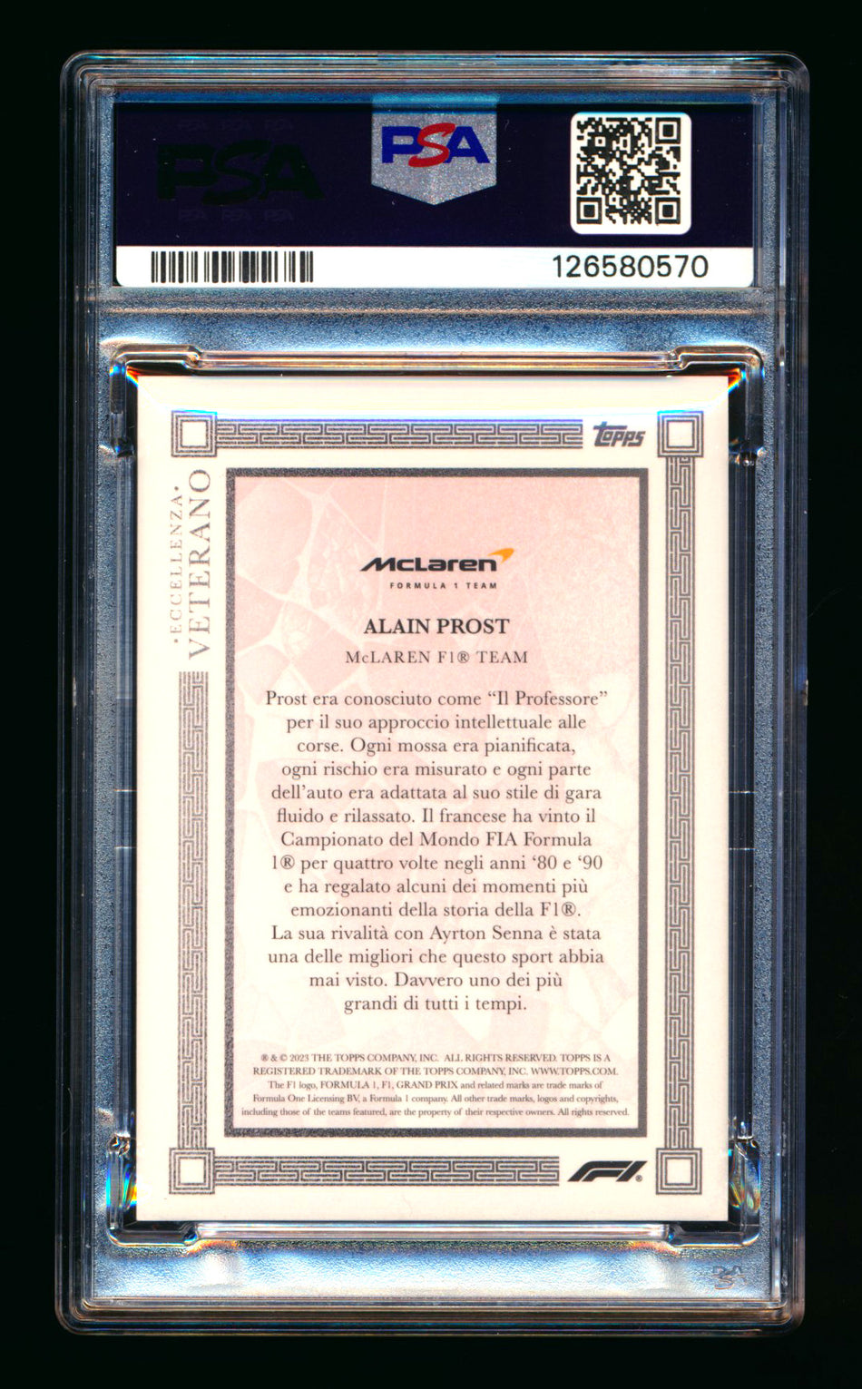 2023 Topps Eccellenza F1 Veterano Alain Prost 1ST Year Red Parallel Autograph #02/10 PSA 10 (Car Number #2) ** (SOLD - $895.00 - 2/13/2026) **