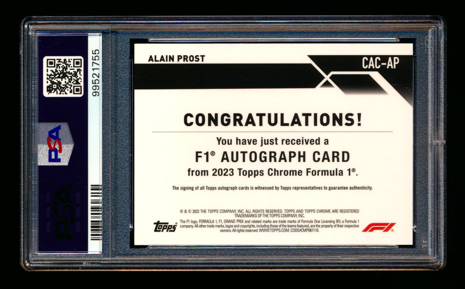 2023 Topps Chrome F1 #CAC-AP Alain Prost 1ST Year Refractor Autograph PSA 9 DNA 10