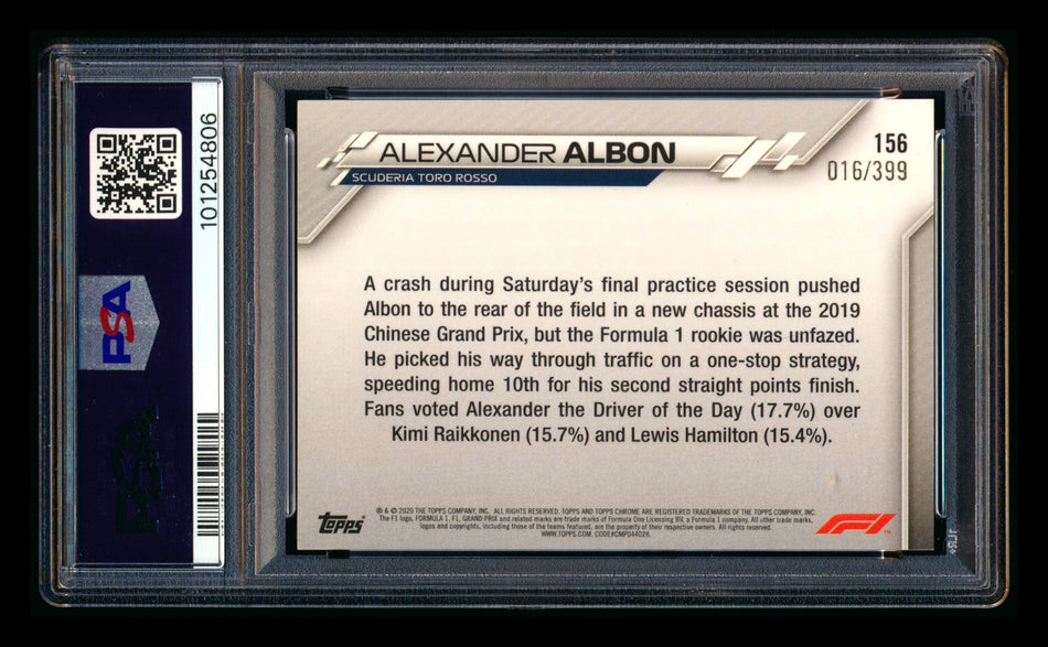 2020 Topps Chrome F1 #156 Alexander Albon RC Purple Refractor #016/399 PSA 10