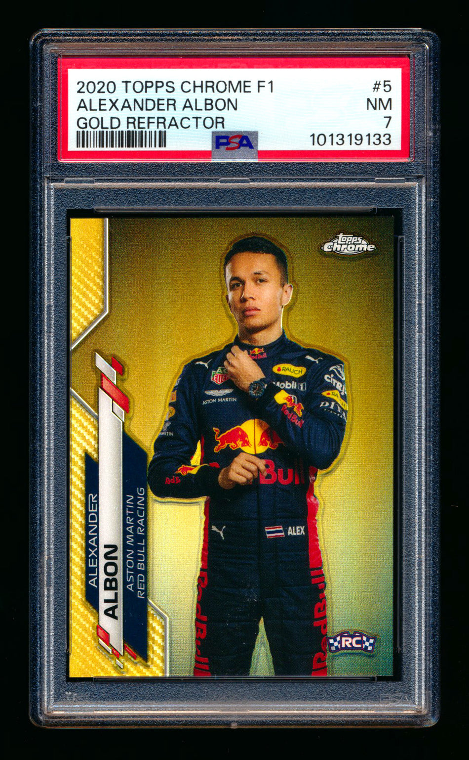 2020 Topps Chrome F1 #5 Alexander Albon RC Gold Refractor Portrait #28/50 PSA 7