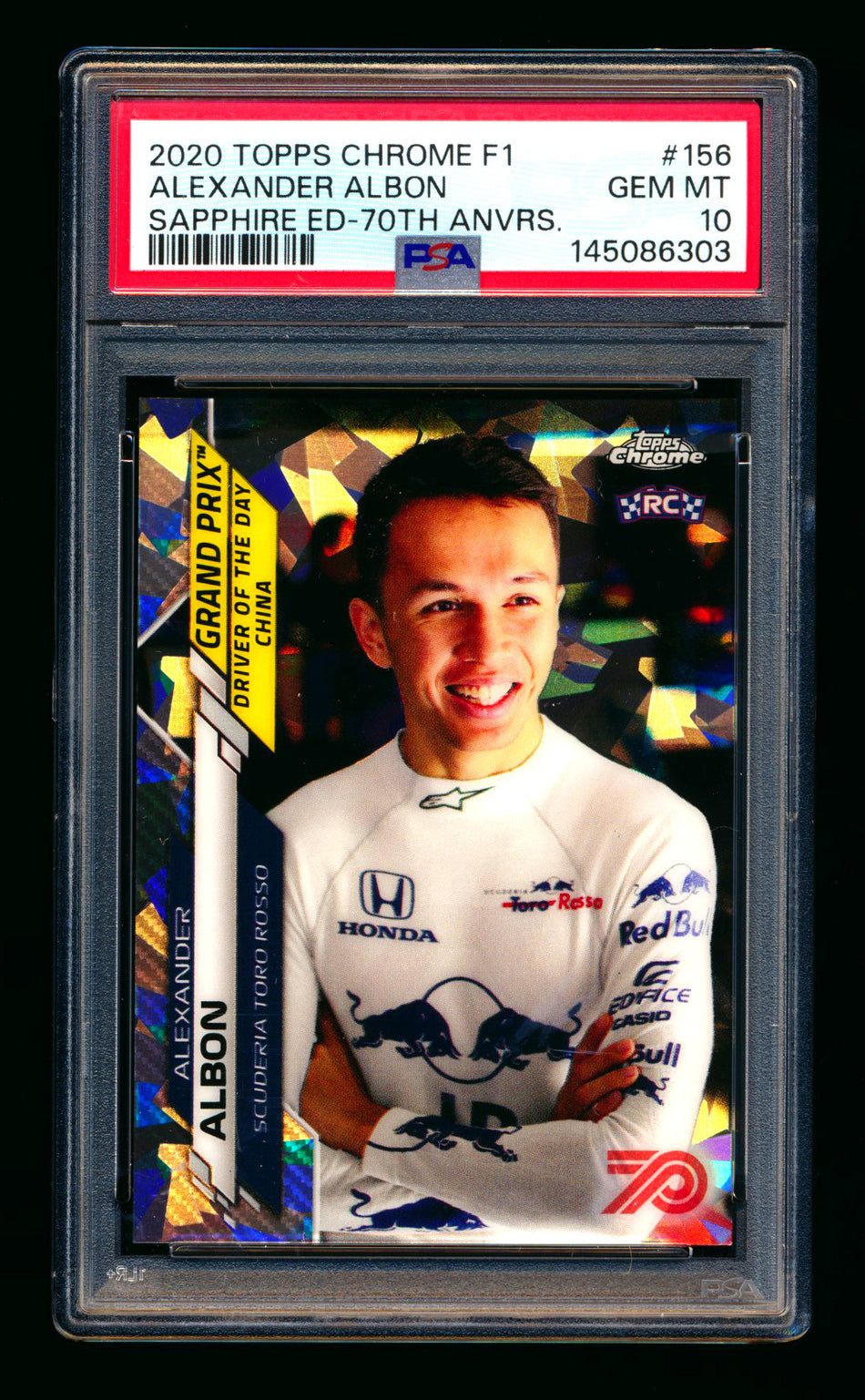 2020 Topps Chrome Sapphire F1 #156 Alexander Albon RC 70th Silver Refractor #24/70 PSA 10
