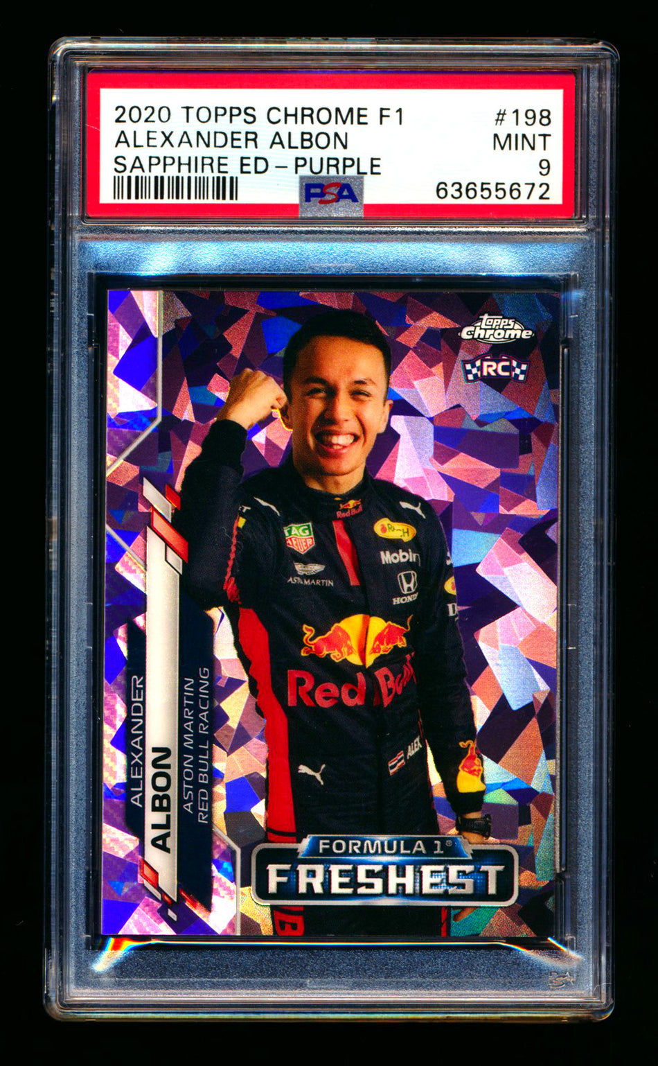 2020 Topps Chrome Sapphire F1 #198 Alexander Albon RC Purple Refractor #08/10 PSA 9