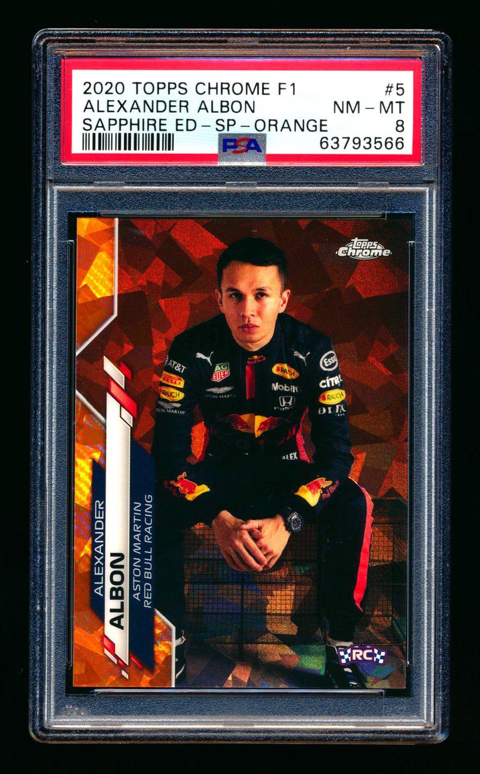 2020 Topps Chrome Sapphire F1 #5 Alexander Albon RC Orange Refractor Image Variation SP #20/25 PSA 8 ** (SOLD - $300.00 - 8/22/2025) **