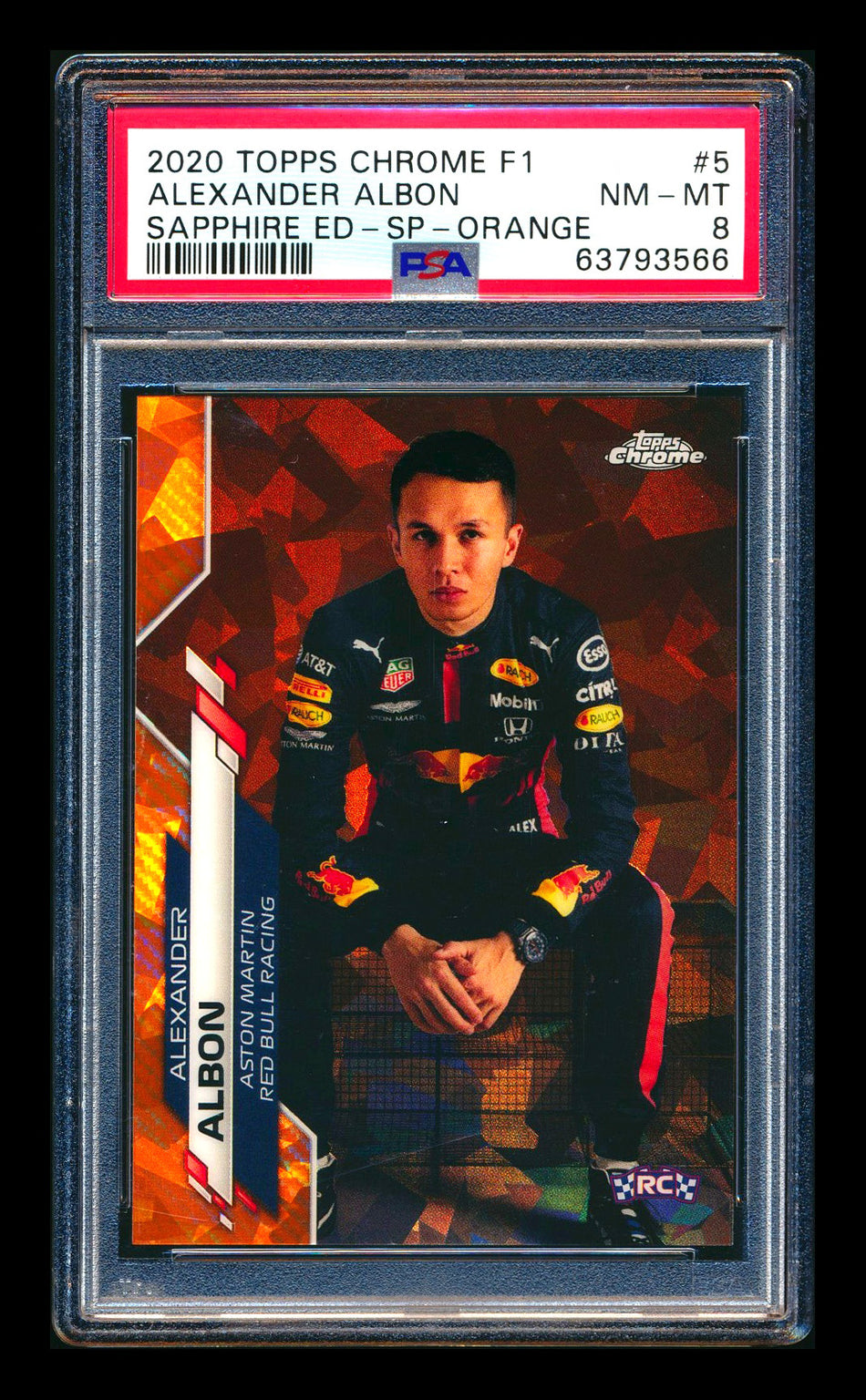 2020 Topps Chrome Sapphire F1 #5 Alexander Albon RC Orange Refractor Image Variation SP #20/25 PSA 8