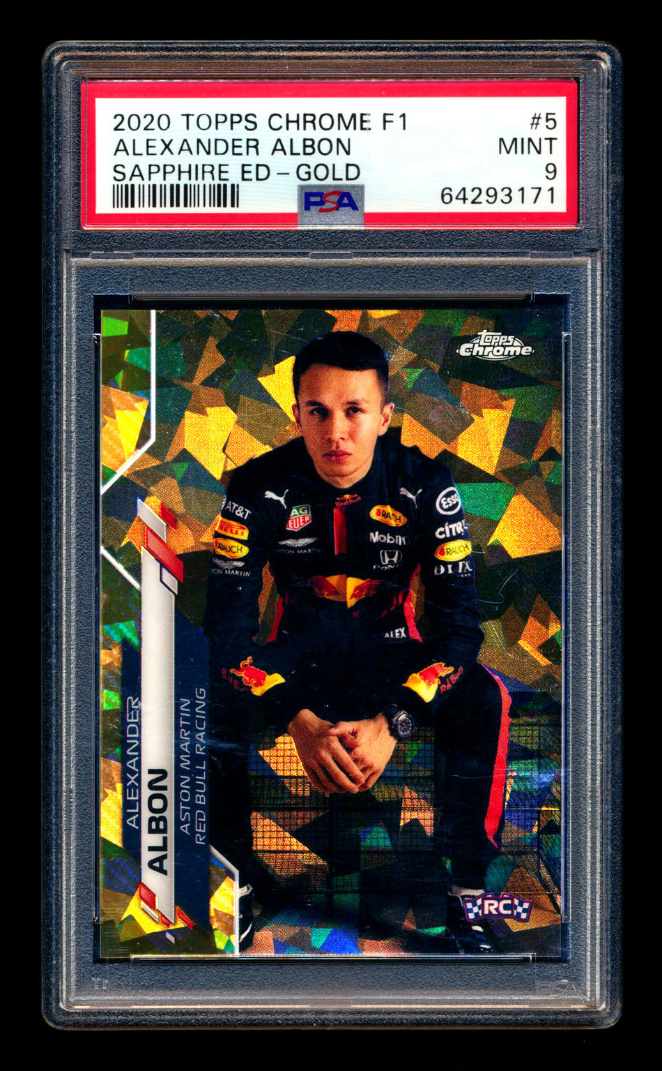 2020 Topps Chrome Sapphire F1 #5 Alexander Albon RC Gold Refractor Image Variation SP #48/50 PSA 9