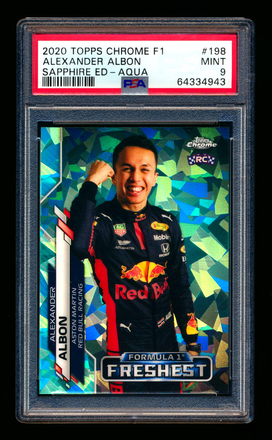 2020 Topps Chrome Sapphire F1 #198 Alexander Albon RC Aqua Refractor #43/99 PSA 9