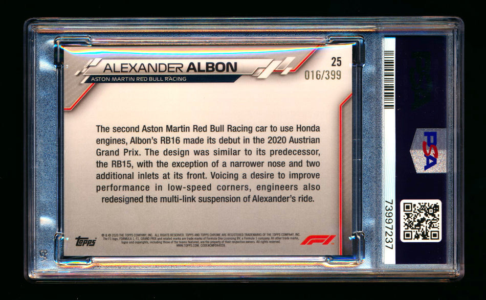 2020 Topps Chrome F1 #25 Alexander Albon RC Purple Refractor #016/399 PSA 9