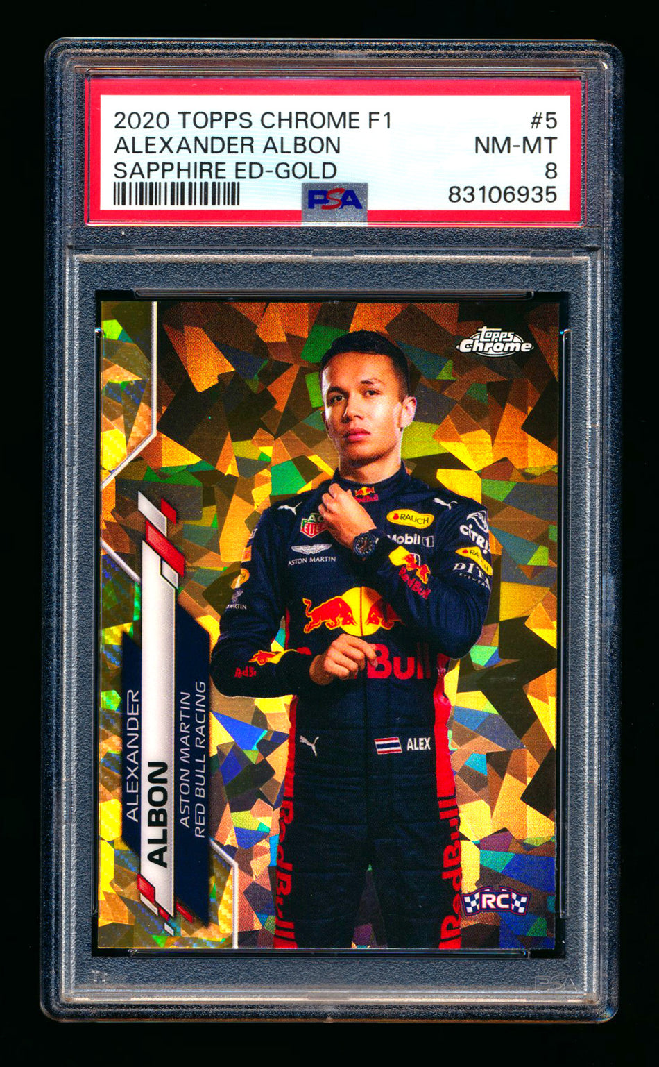 2020 Topps Chrome Sapphire F1 #5 Alexander Albon RC Gold Refractor Portrait #47/50 PSA 8 ** (SOLD - $175.00 - 8/15/2025) **