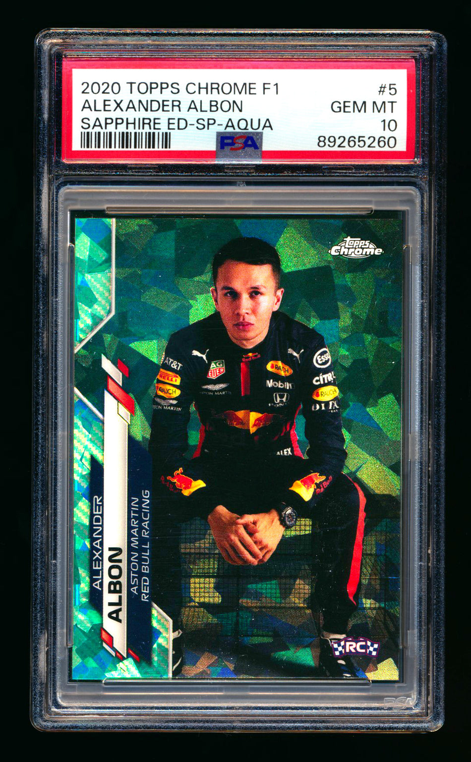 2020 Topps Chrome Sapphire F1 #5 Alexander Albon RC Aqua Refractor Image Variation SP #81/99 PSA 10