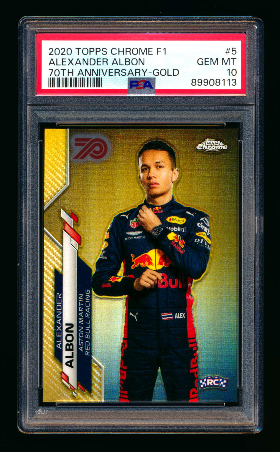 2020 Topps Chrome F1 #5 Alexander Albon RC 70th Anniversary Gold Refractor Portrait PSA 10