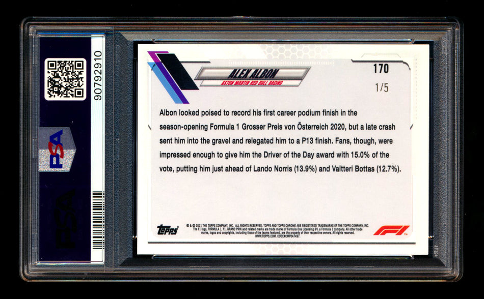 2021 Topps Chrome F1 #170 Alexander Albon Red Wave Refractor #1/5 PSA 9 (First #!)