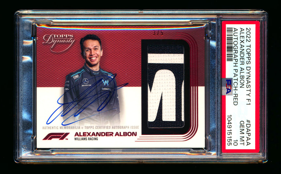 2022 Topps Dynasty F1 #DAP-AA Alexander Albon Red Patch Autograph #3/5 PSA 10 Gem Mint - POP 1! ** (SOLD eBay - $549.00 - 8/5/2025) **