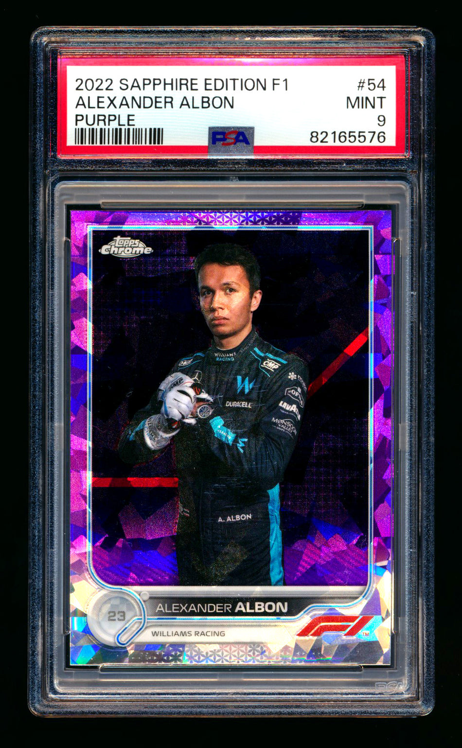 2022 Topps Chrome Sapphire F1 #54 Alexander Albon Purple Refractor Portrait #10/10 PSA 9 (Last #!) ** (SOLD - $150.00 - 8/29/2025) **