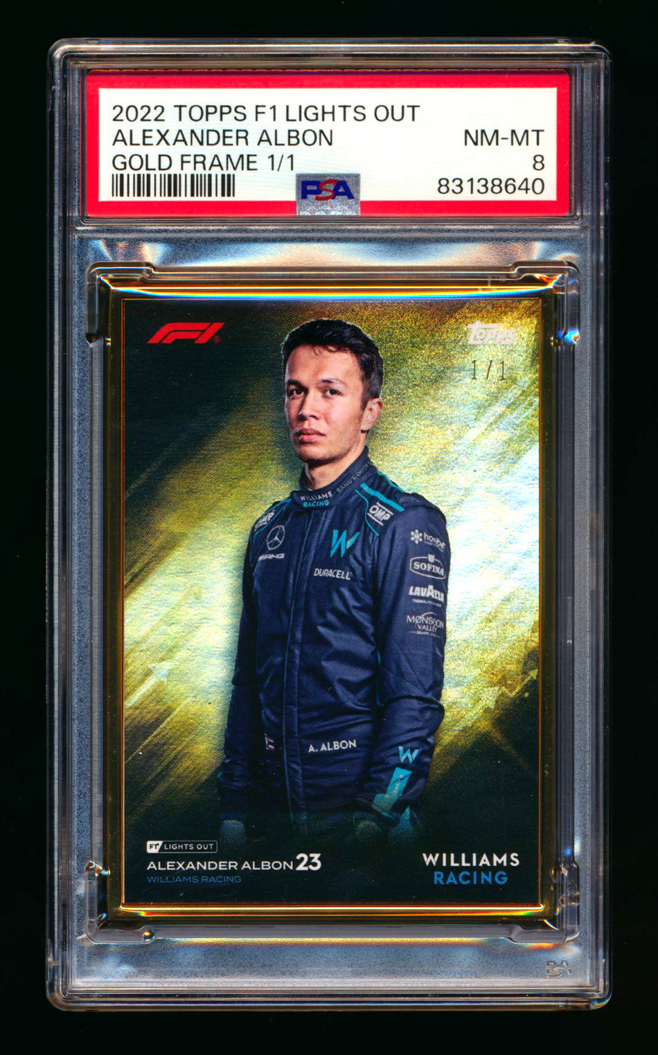 2022 Topps Lights Out F1 Alexander Albon Gold Frame #1/1 PSA 8 - POP 1!