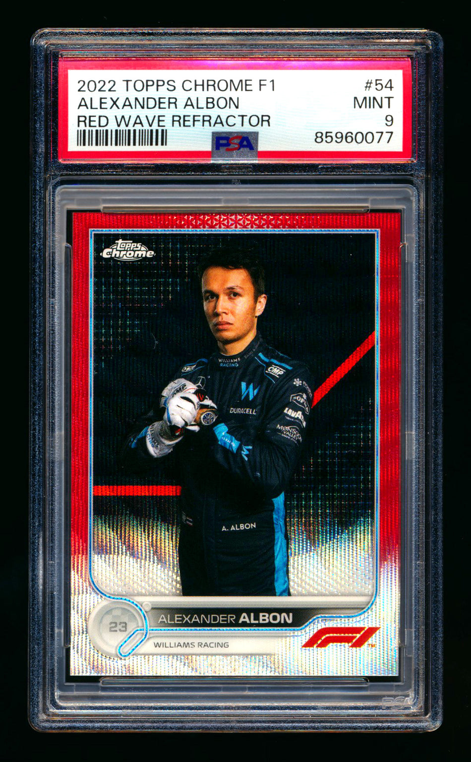 2022 Topps Chrome F1 #54 Alexander Albon Red Wave Refractor Portrait #1/5 PSA 9 (First #!) ** (SOLD - $290.00 - 8/29/2025) **