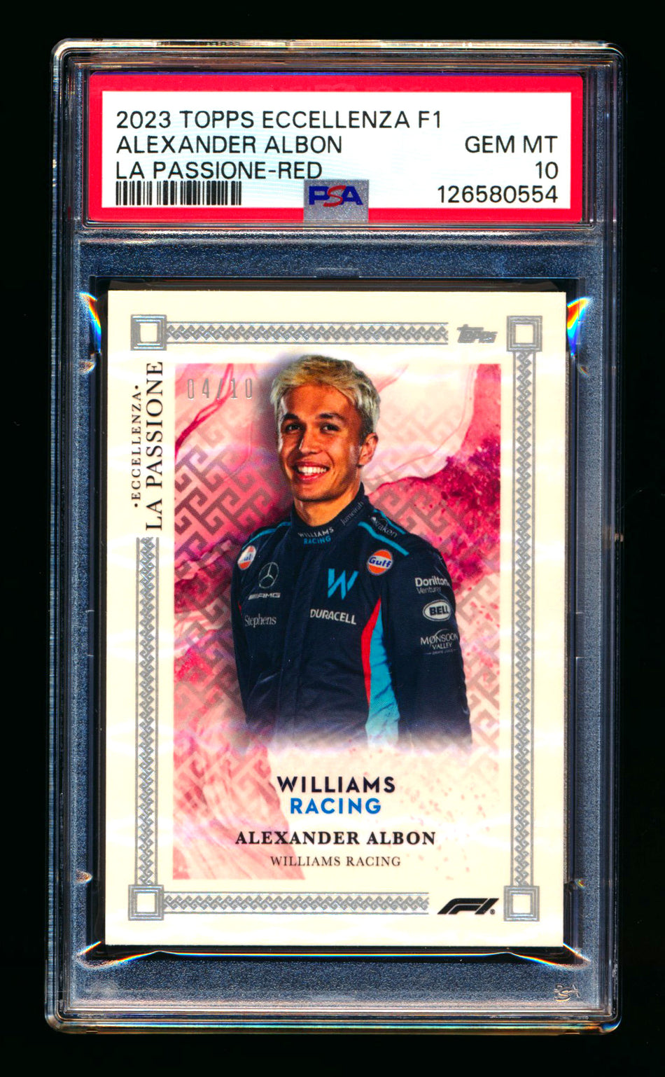 2023 Topps Eccellenza F1 La Passione Alexander Albon Red Parallel #04/10 PSA 10 - POP 1!