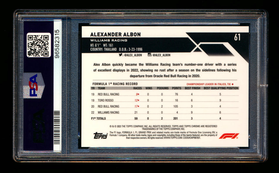2023 Topps Chrome F1 #61 Alexander Albon Superfractor Portrait #1/1 PSA 9 ** (SOLD - $900.00 - 1/4/2025) **