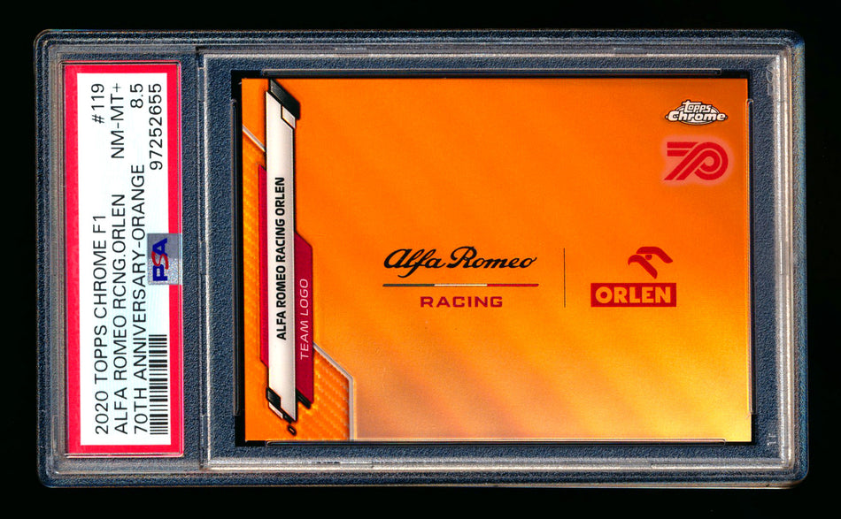 2020 Topps Chrome F1 #119 Alfa Romeo Racing Orlen Team Logo RC 70th Anniversary Orange Refractor PSA 8.5 ** (SOLD eBay - $45.00 - 2/5/2025) **