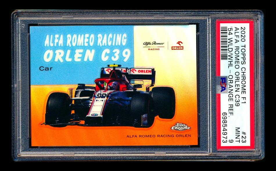 2020 Topps Chrome F1 1954 World on Wheels #54W-23 Alfa Romeo Racing Orlen C39 RC Orange Refractor #02/25 PSA 9