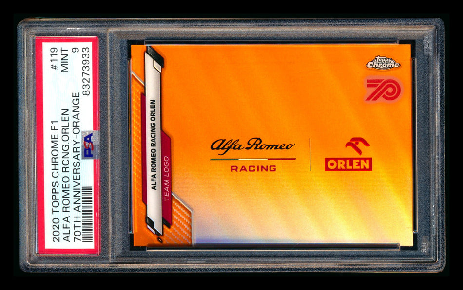 2020 Topps Chrome F1 #119 Alfa Romeo Racing Orlen Team Logo RC 70th Anniversary Orange Refractor PSA 9 ** (SOLD eBay - $89.00 - 6/14/2026) **