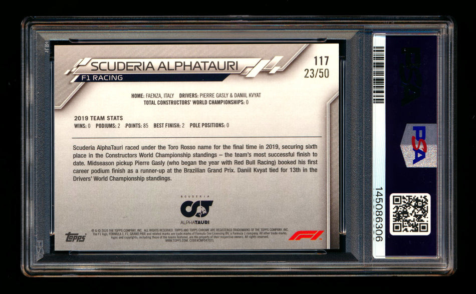 2020 Topps Chrome Sapphire F1 #117 Scuderia AlphaTauri Team Logo RC Gold Refractor #23/50 PSA 9