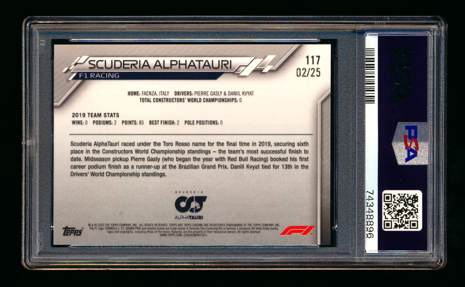 2020 Topps Chrome Sapphire F1 #117 Scuderia Alphatauri Team Logo RC Orange Refractor #02/25 PSA 8