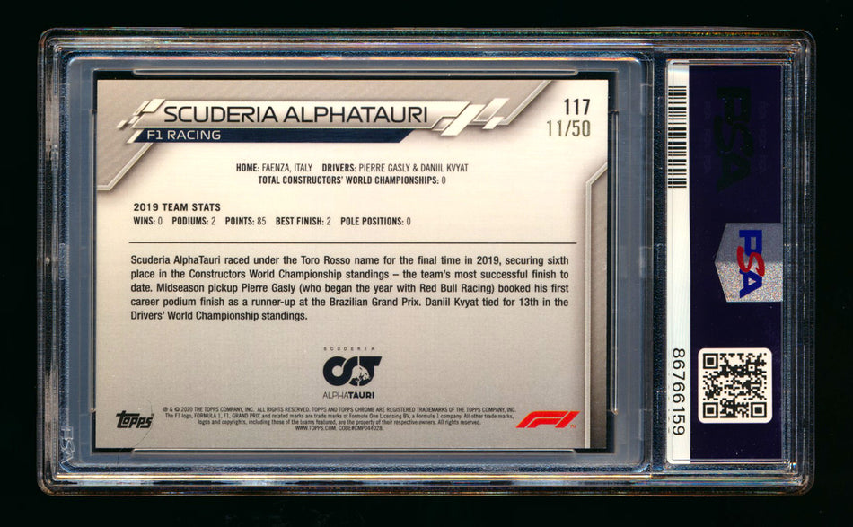 2020 Topps Chrome F1 #117 Scuderia Alphatauri Team Logo RC Gold Refractor #11/50 PSA 9 ** (SOLD eBay - $160.00 - 3/16/2025) **