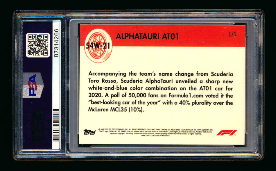 2020 Topps Chrome F1 1954 World on Wheels #54W-21 AlphaTauri AT01 RC Red Refractor #1/5 PSA 9 (First #!)