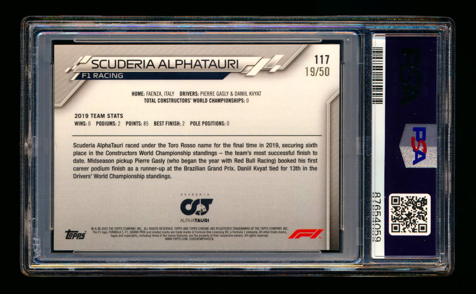 2020 Topps Chrome F1 #117 Scuderia Alphatauri Team Logo RC Gold Refractor #19/50 PSA 8