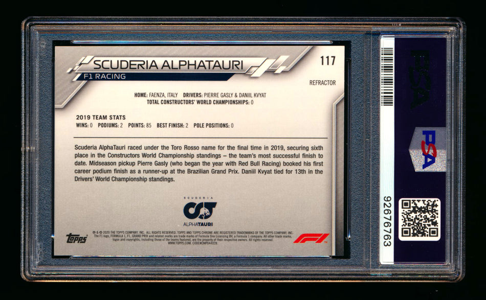 2020 Topps Chrome F1 #117 Scuderia Alphatauri Team Logo RC Refractor PSA 10 ** (SOLD eBay - $79.00 - 12/26/2024) **