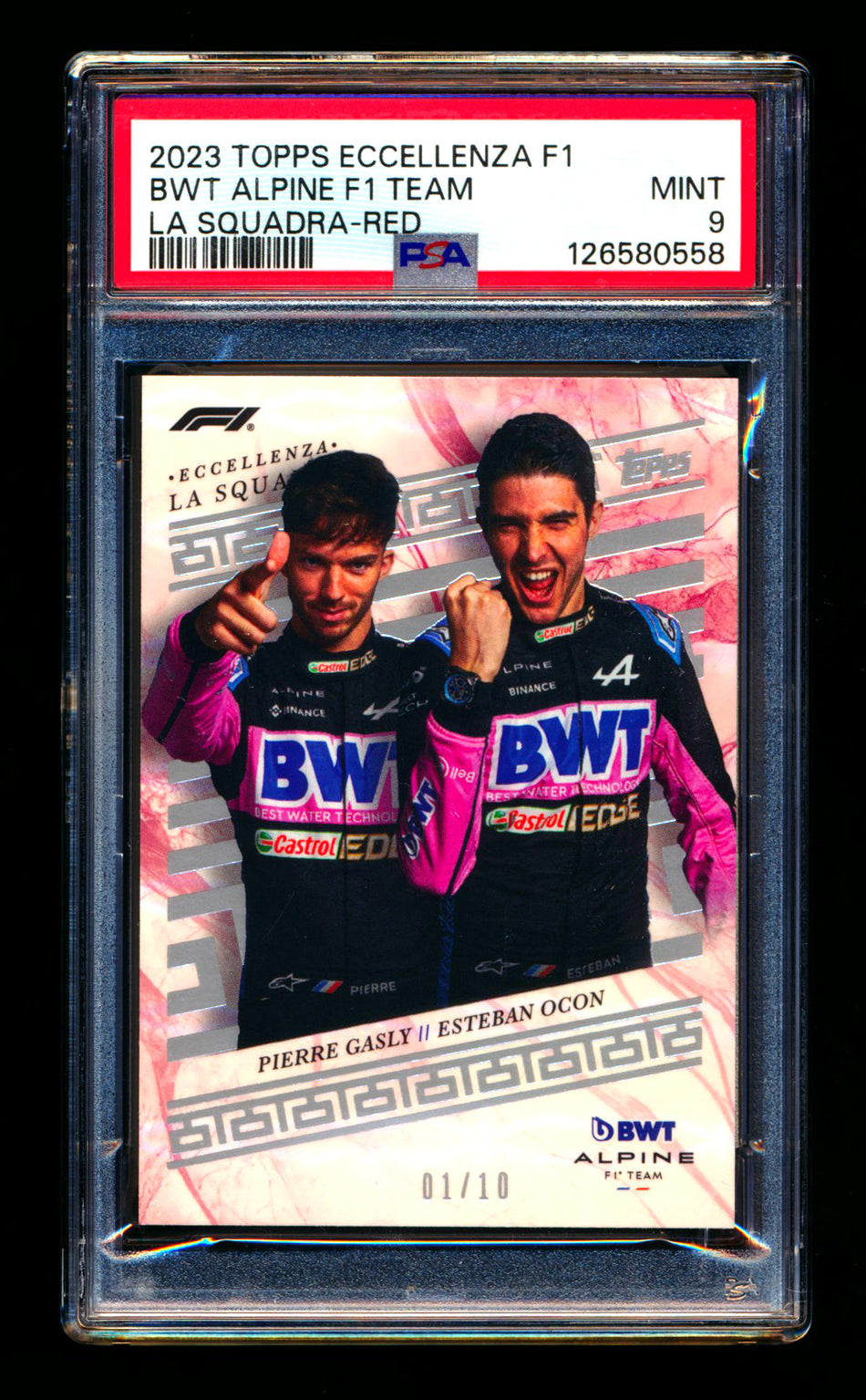 2023 Topps Eccellenza F1 La Squadra BWT Alpine Pierre Gasly/Esteban Ocon Red Parallel #01/10 PSA 9 (First #!)