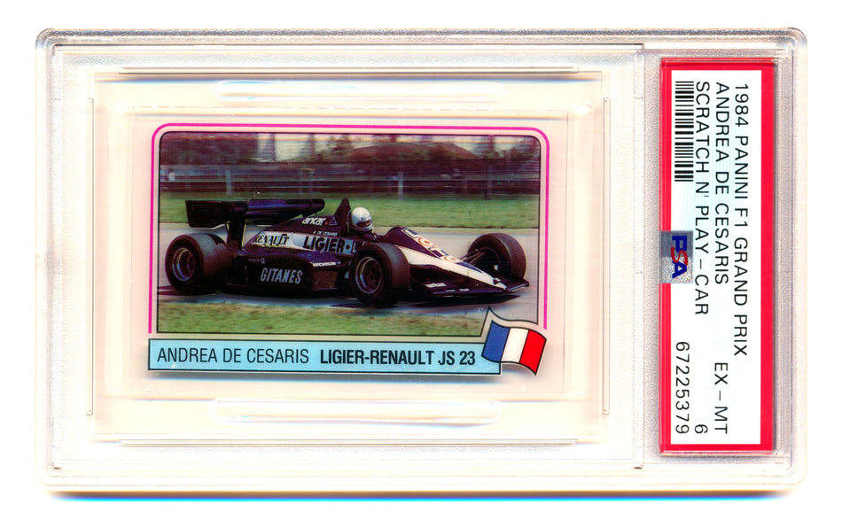 1984 Panini F1 Grand Prix Andrea De Cesaris Scratch N' Play Car PSA 6