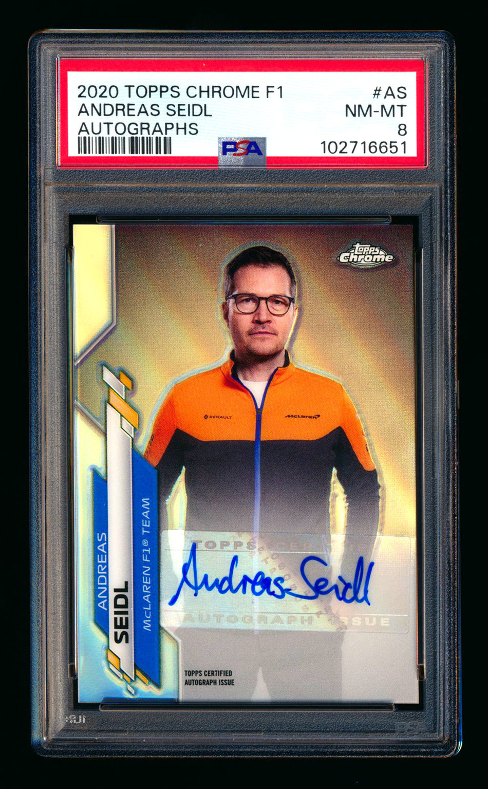 2020 Topps Chrome F1 #F1A-AS Andreas Seidl RC Refractor Autograph #75/90 PSA 8