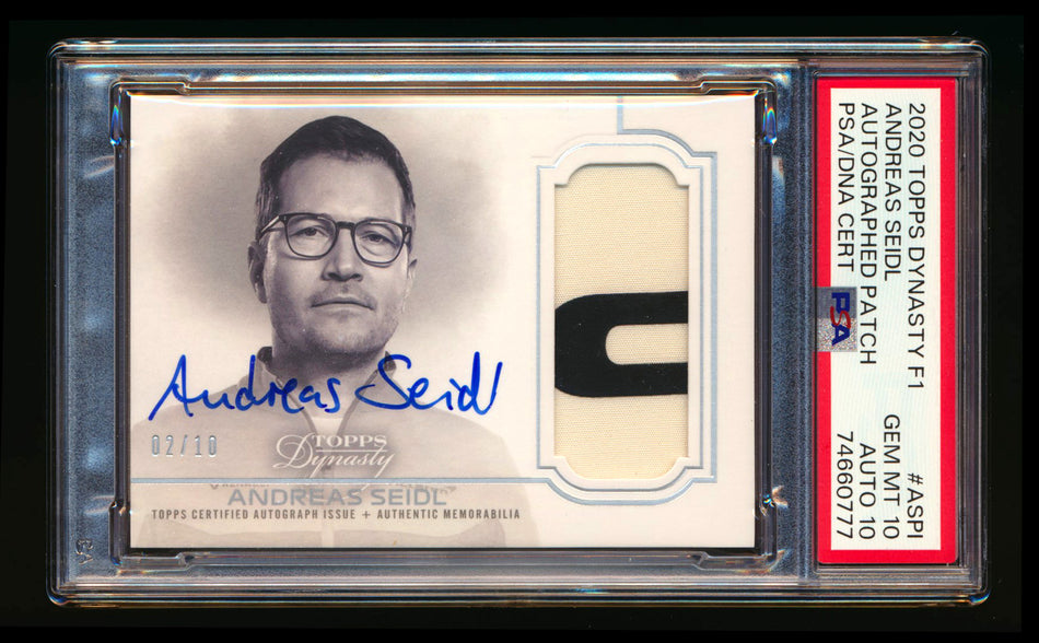 2020 Topps Dynasty F1 #DAP-ASPI Andreas Seidl ROOKIE Patch Autograph #02/10 PSA 10 Gem Mint DNA 10 ** (SOLD - $349.00 - 10/26/2024) **