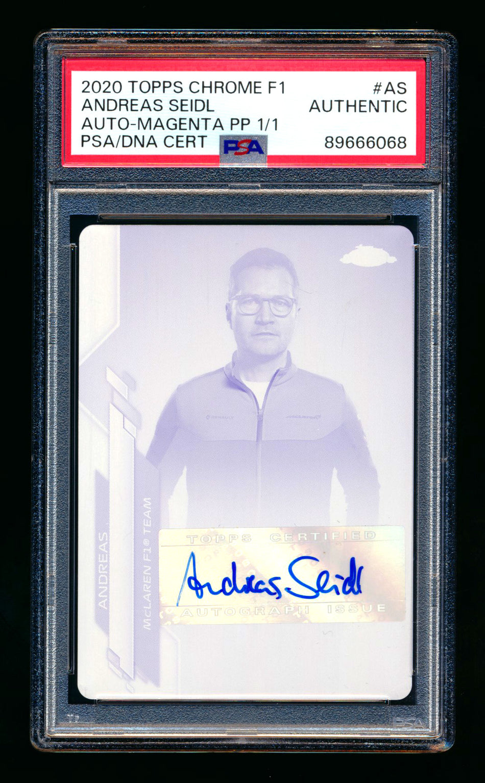 2020 Topps Chrome F1 #F1A-AS Andreas Seidl RC Magenta Printing Plate Autograph #1/1 PSA Authentic