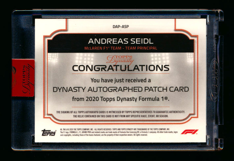 2020 Topps Dynasty F1 #DAP-ASP Andreas Seidl ROOKIE Patch Autograph #03/10 ** (SOLD - $225.00 - 2/1/2025) **