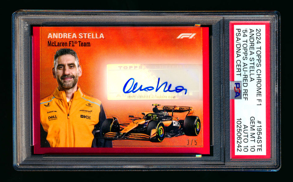 2024 Topps Chrome F1 #1954-STE Andrea Stella 1954 Red Refractor Autograph #3/5 PSA 10 DNA 10 - POP 1! ** (SOLD - $200.00 - 8/10/2025) **