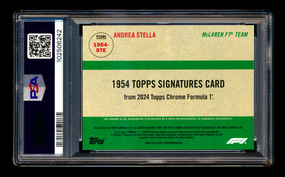 2024 Topps Chrome F1 #1954-STE Andrea Stella 1954 Red Refractor Autograph #3/5 PSA 10 DNA 10 - POP 1! ** (SOLD - $200.00 - 8/10/2025) **