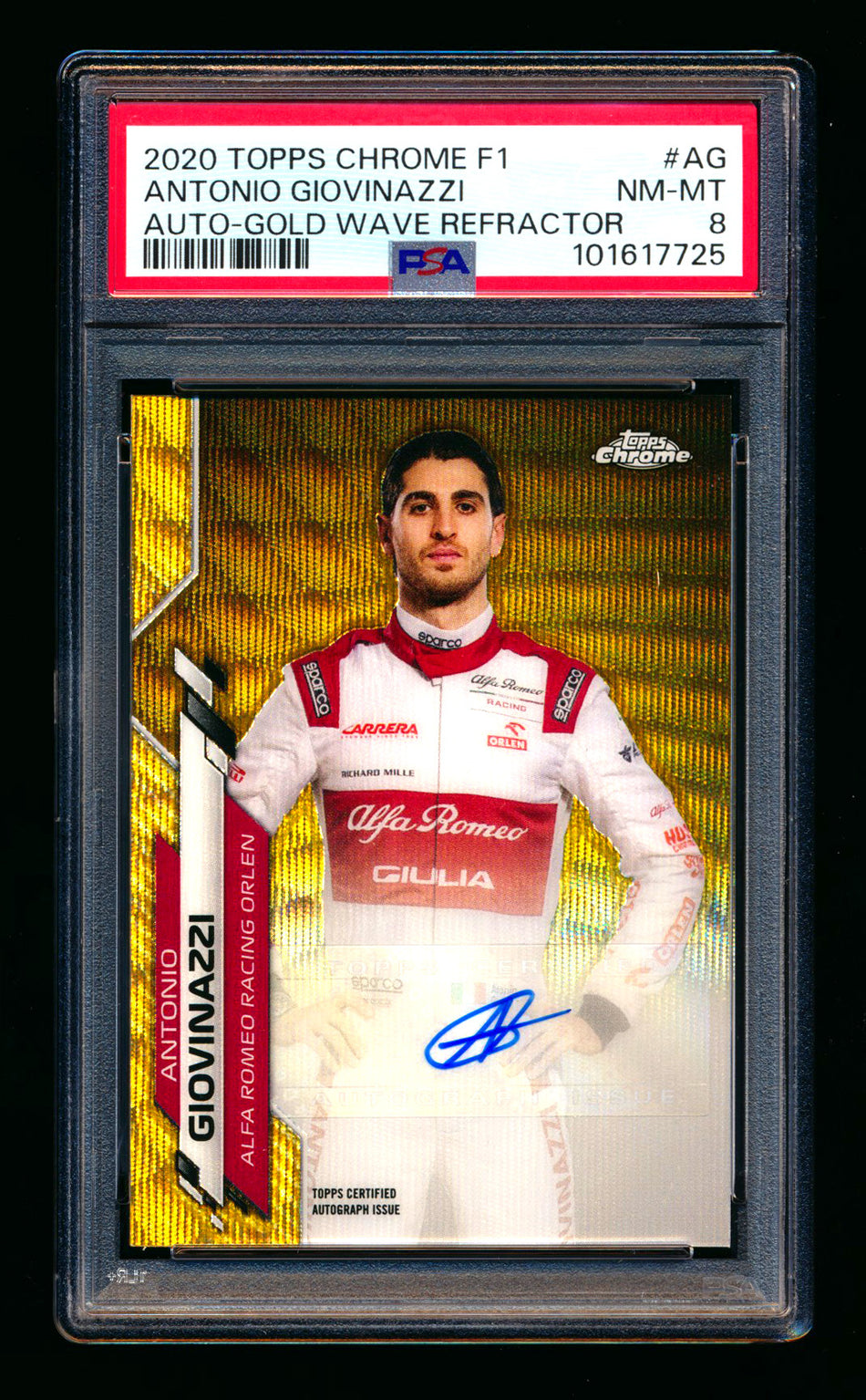 2020 Topps Chrome F1 #F1A-AG Antonio Giovinazzi RC Gold Wave Refractor Autograph #49/50 PSA 8