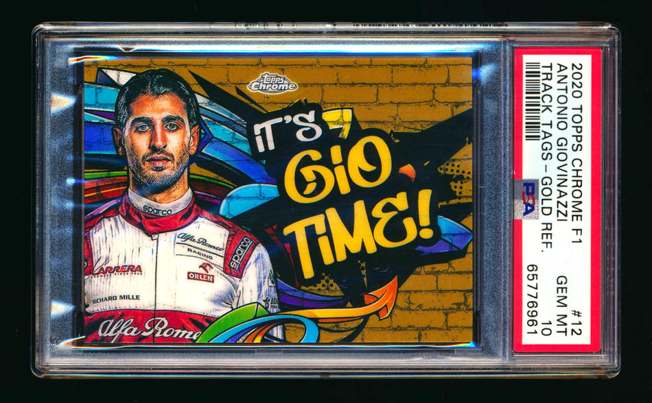 2020 Topps Chrome F1 Track Tags #TT-12 Antonio "It's Gio Time" Giovinazzi RC Gold Refractor #21/50 PSA 10 ** (SOLD - $549.00 - 10/23/2024) **