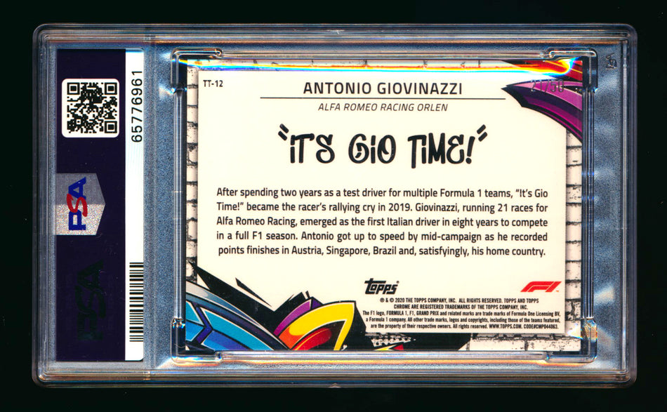 2020 Topps Chrome F1 Track Tags #TT-12 Antonio "It's Gio Time" Giovinazzi RC Gold Refractor #21/50 PSA 10 ** (SOLD - $549.00 - 10/23/2024) **