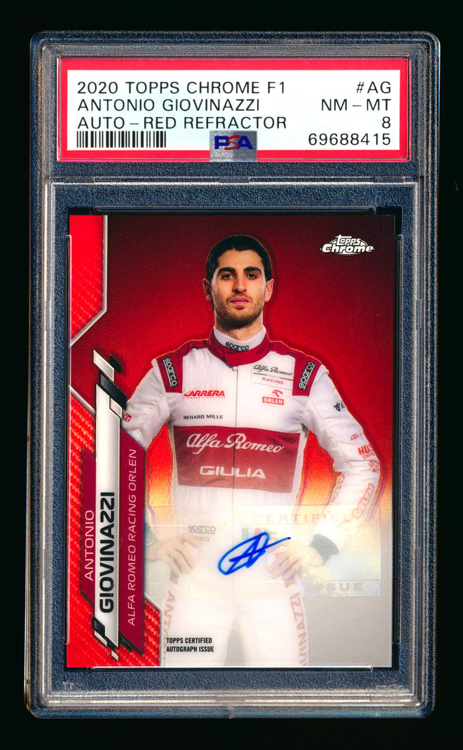 2020 Topps Chrome F1 #F1A-AG Antonio Giovinazzi RC Red Refractor Autograph #3/5 PSA 8 ** (SOLD - $5,500.00 - 1/12/2026) **