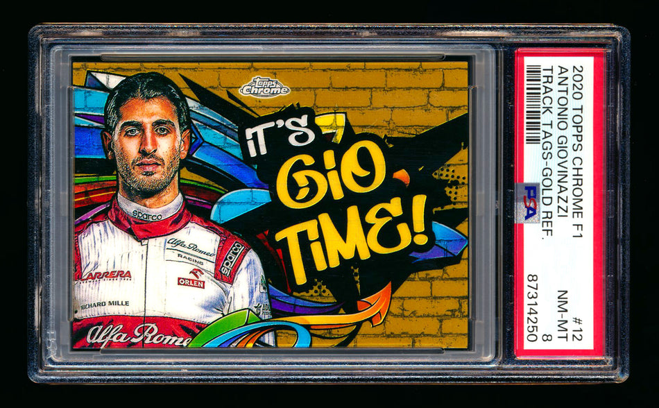 2020 Topps Chrome F1 Track Tags #TT-12 Antonio "It's Gio Time" Giovinazzi RC Gold Refractor #05/50 PSA 8 ** (SOLD - $299.00 - 1/24/2025) **