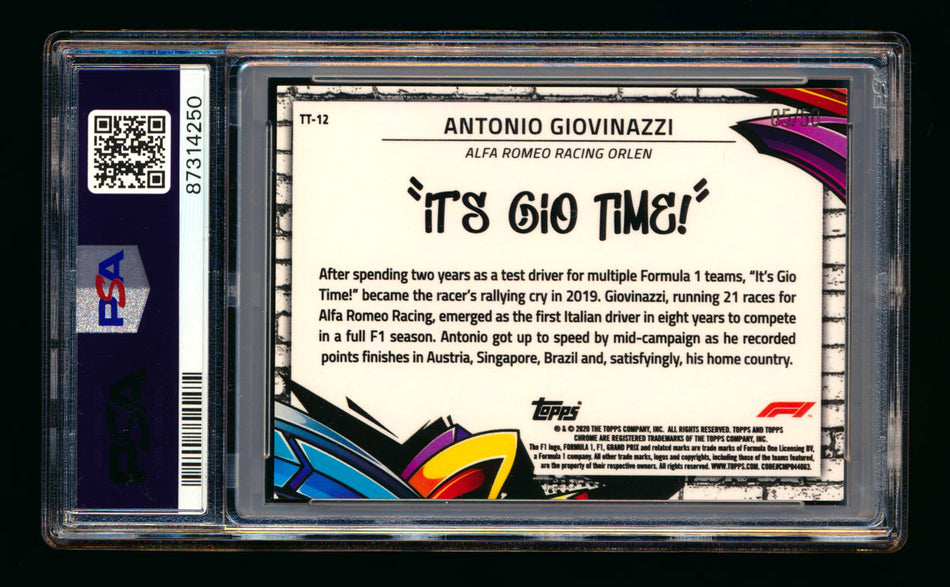 2020 Topps Chrome F1 Track Tags #TT-12 Antonio "It's Gio Time" Giovinazzi RC Gold Refractor #05/50 PSA 8 ** (SOLD - $299.00 - 1/24/2025) **