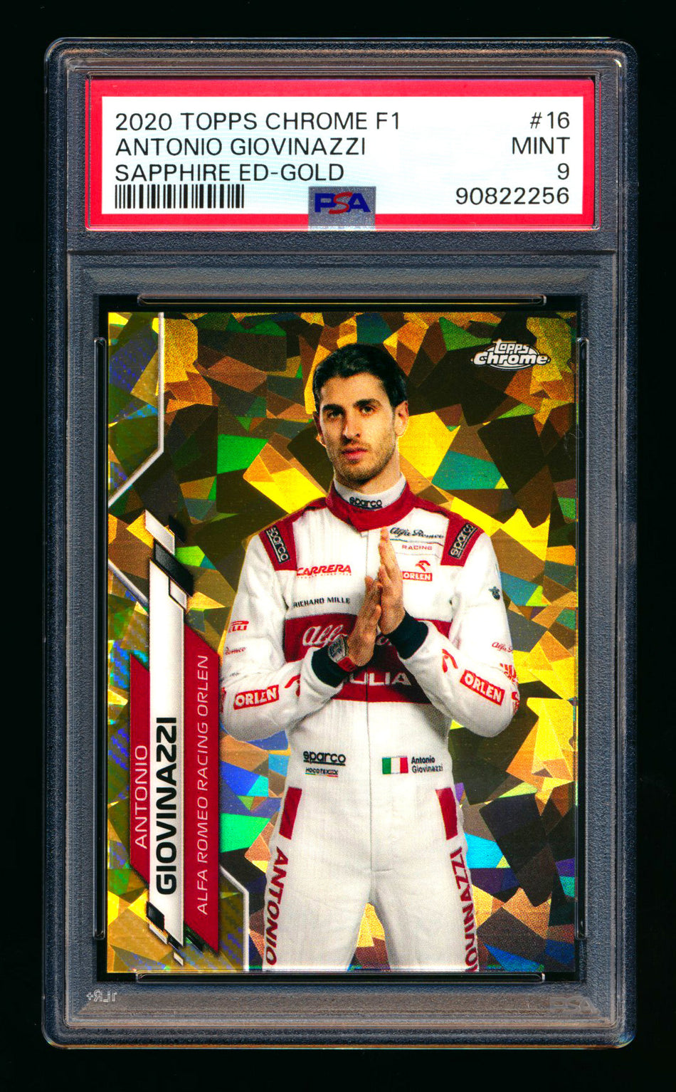 2020 Topps Chrome Sapphire F1 #16 Antonio Giovinazzi RC Gold Refractor Portrait #20/50 PSA 9