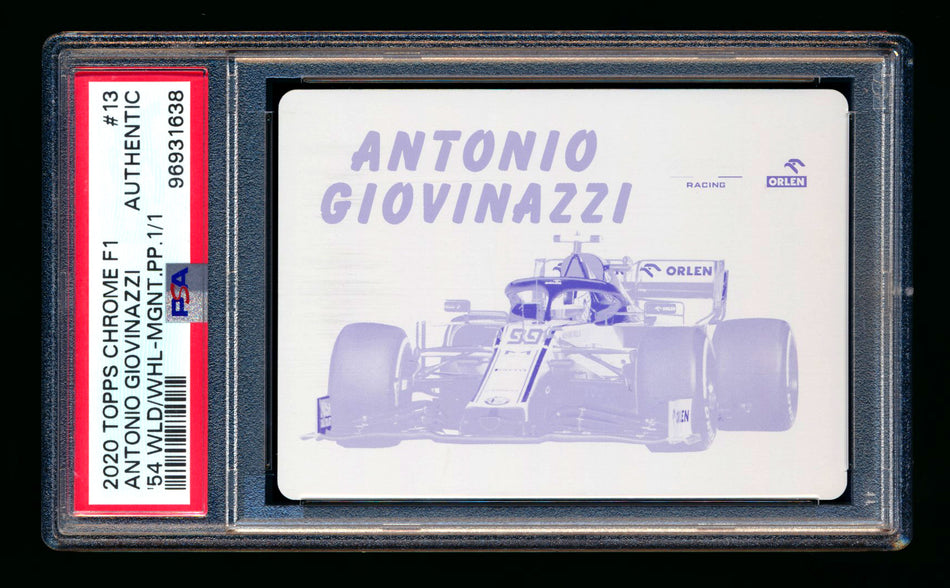 2020 Topps Chrome F1 1954 World on Wheels #54W-13 Antonio Giovinazzi RC Magenta Printing Plate #1/1 PSA Authentic - POP 1!