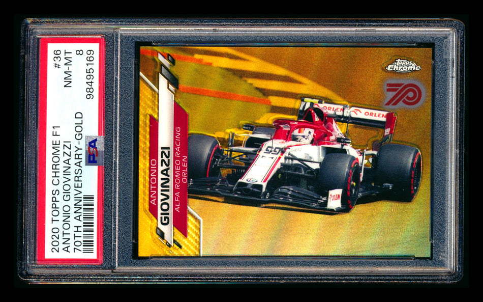 2020 Topps Chrome F1 #36 Antonio Giovinazzi RC 70th Anniversary Gold Refractor PSA 8