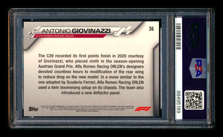 2020 Topps Chrome F1 #36 Antonio Giovinazzi RC 70th Anniversary Gold Refractor PSA 8