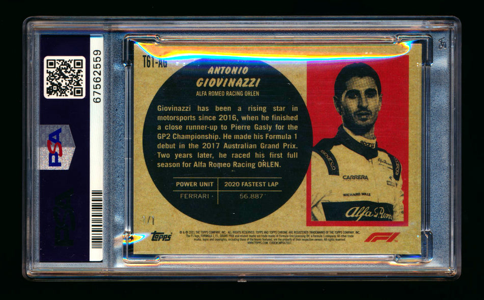 2021 Topps Chrome F1 1961 Sports Cars #T61-AG Antonio Giovinazzi Superfractor #1/1 PSA 9 ** (SOLD - $250.00 - 12/21/2024) **